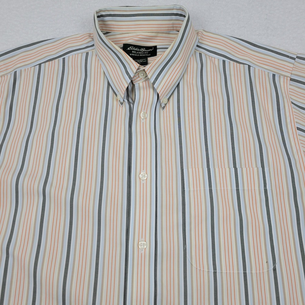 Eddie Bauer Relaxed Fit Wrinkle Resistant Button Down Shirt Mens Large L Striped